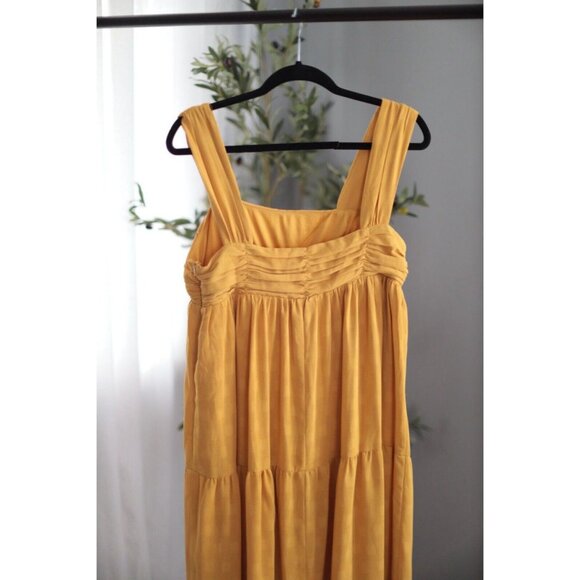 Entro Yellow ruched Tiered Midi Sun Dress flowy and fully lined Size Large - Picture 7 of 7